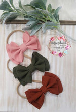 Load image into Gallery viewer, Bullet Farbric Bow Baby on Nylon Headband to Toddler 6 inch Bow
